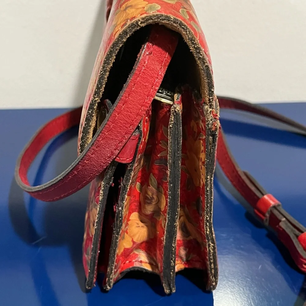 Patricia Nash Red Floral Bellizzi XBody Organizer Leather Purse Bag Rosso Fiore - Picture 5 of 9